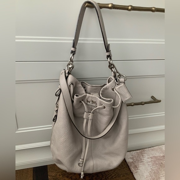 Vintage Y2K 2011 COACH Madison F1120-17016 Leather Drawstring Grey Bag LIKE NEW - Picture 9 of 16